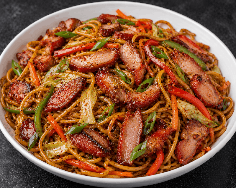 Guyanese Spicy BBQ Pork Lo Mein