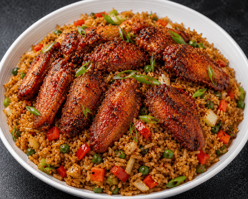 Guyanese Spicy Chicken Wings on Fried Rice