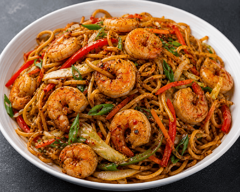 Guyanese Spicy Shrimp Lo Mein