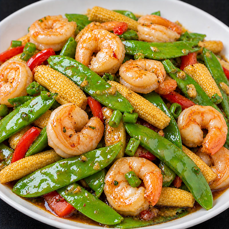 Shrimp with Snow Peas & Baby Corn